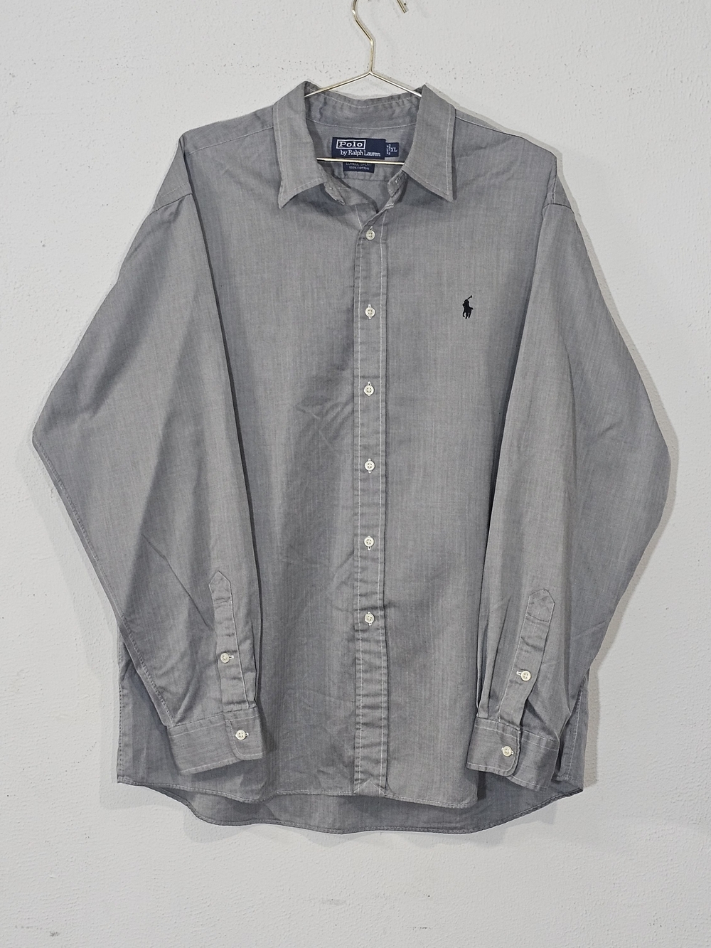 Vintage 90s Polo Ralph Lauren Lowell Sport Shirt Men's XL Gray Herringbone Cotto